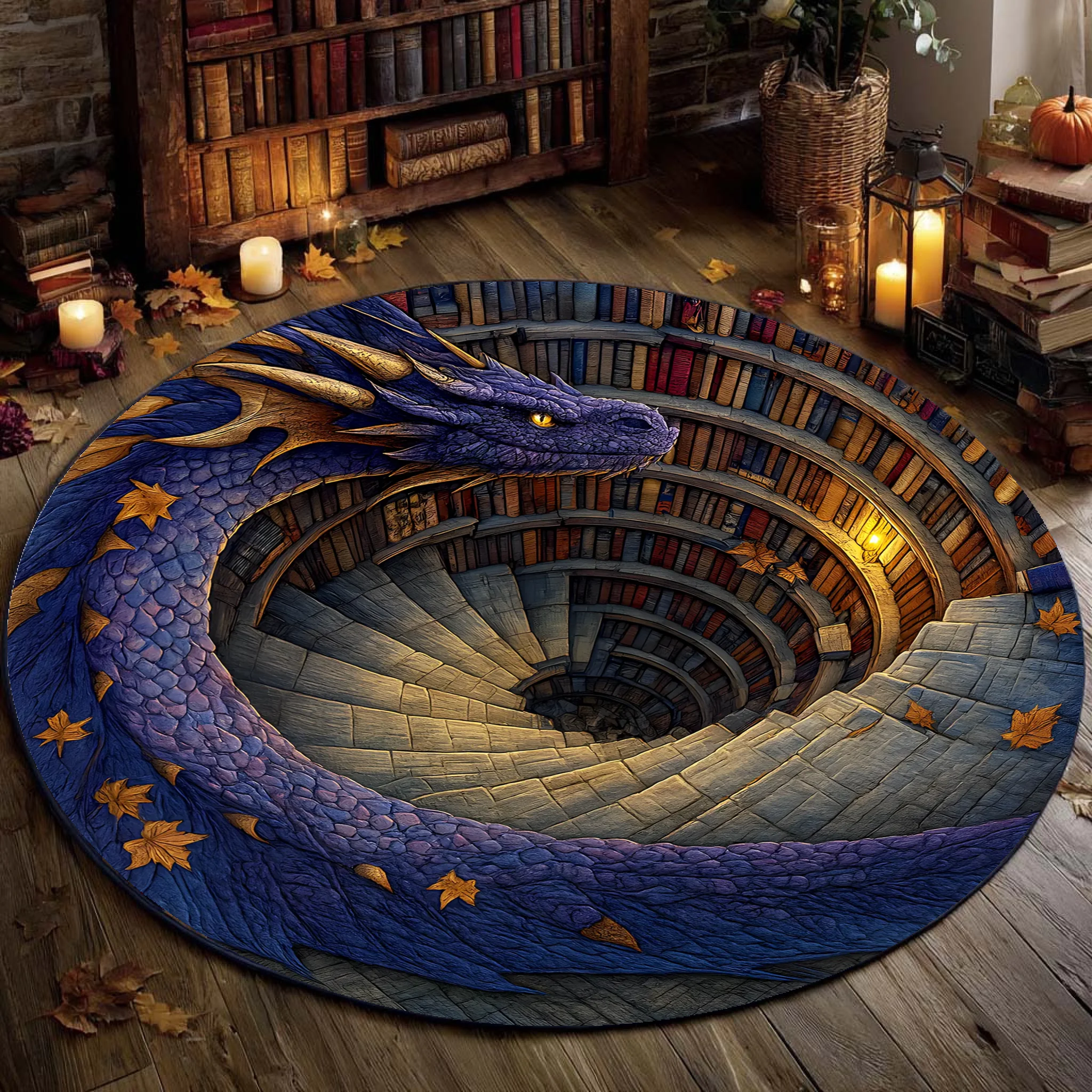 Depths of Knowledge Customized Floor Mat - Spiral Dragon Round Door Mat - Unique Family Decoration Gifts
