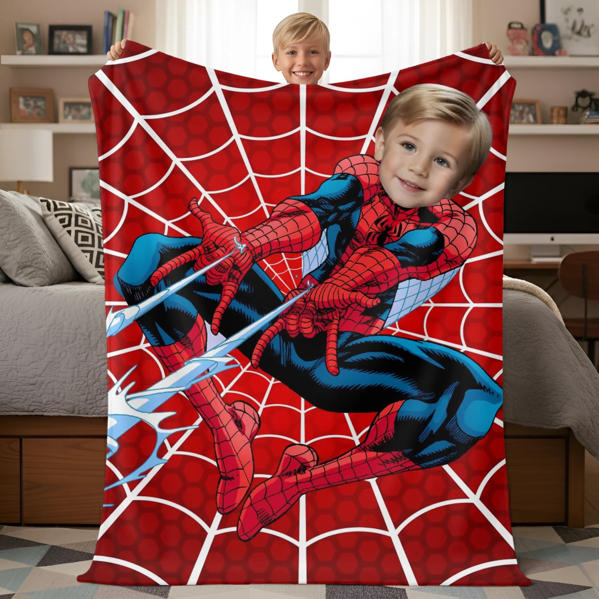 Personalized Comic Hero Blanket – Custom Name & Photo Soft Flannel Blanket – Perfect Gift for Kids & Students