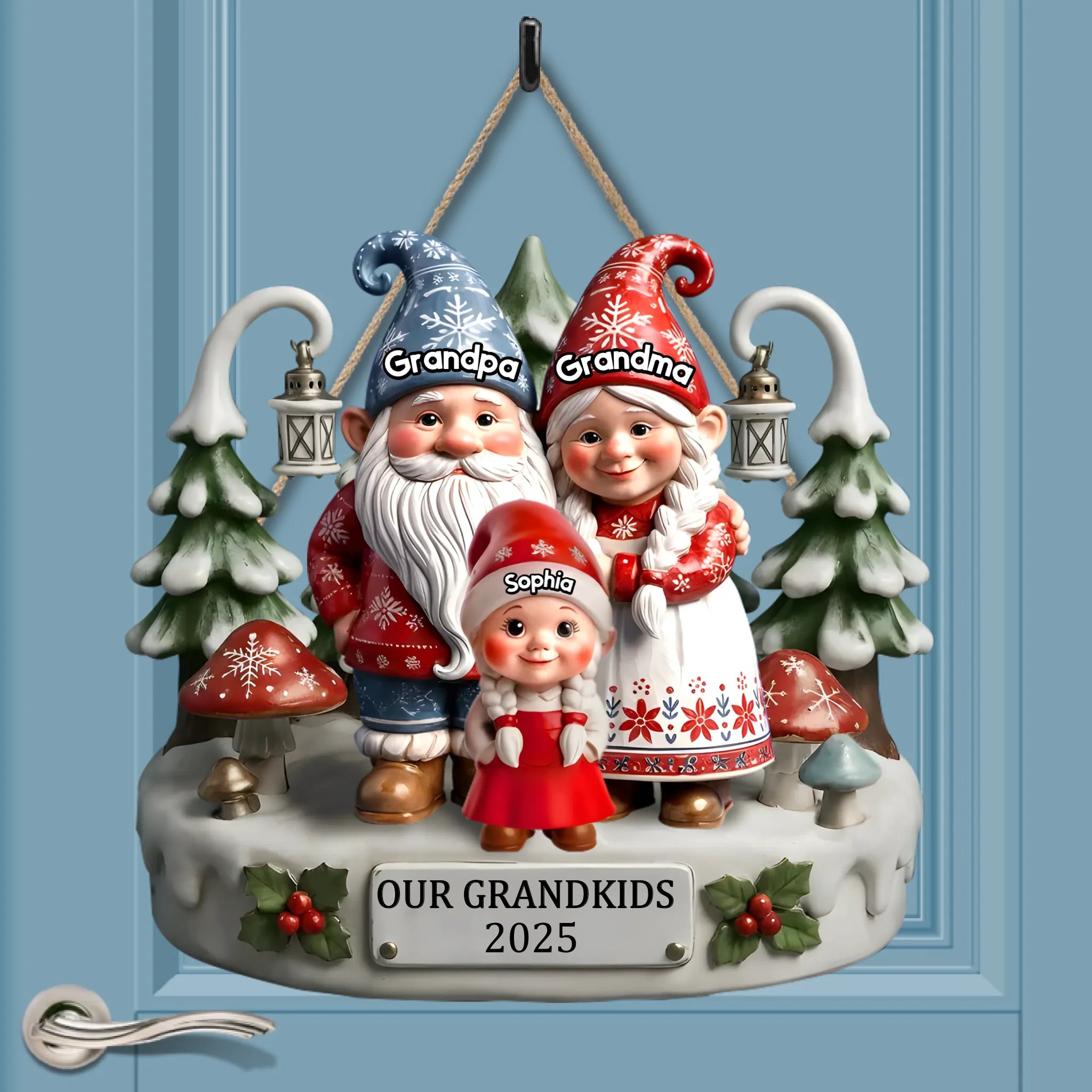 Customized Christmas Wooden Sign - Personalized Characters And Names - Christmas Decorative Doorplate Souvenir Of Grandparents