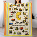 Custom Construction Alphabet Blanket – Personalized Truck Learning Blanket – Gift for Kids & Toddlers