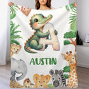 Custom Animal Alphabet Blanket – Personalized Jungle Learning Blanket – Gift for Kids