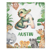 Custom Animal Alphabet Blanket – Personalized Jungle Learning Blanket – Gift for Kids