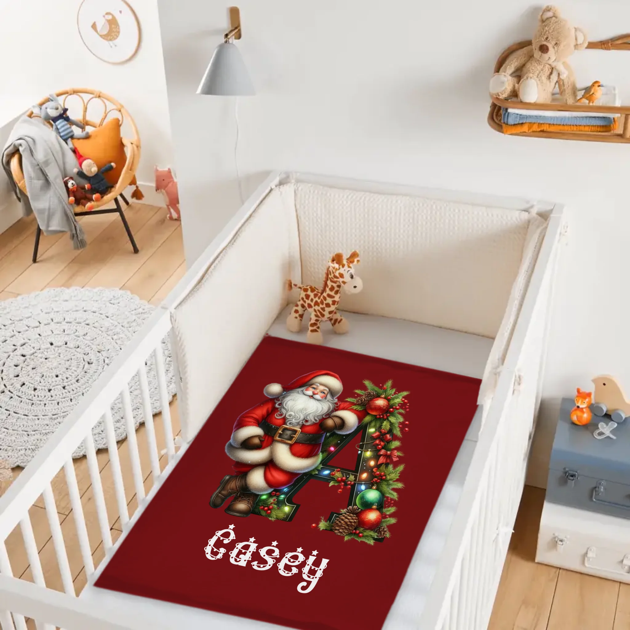 Custom Christmas Santa Alphabet Blanket – Personalized Holiday Initial Throw – Gift for Kids & Families