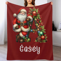 Custom Christmas Santa Alphabet Blanket – Personalized Holiday Initial Throw – Gift for Kids & Families