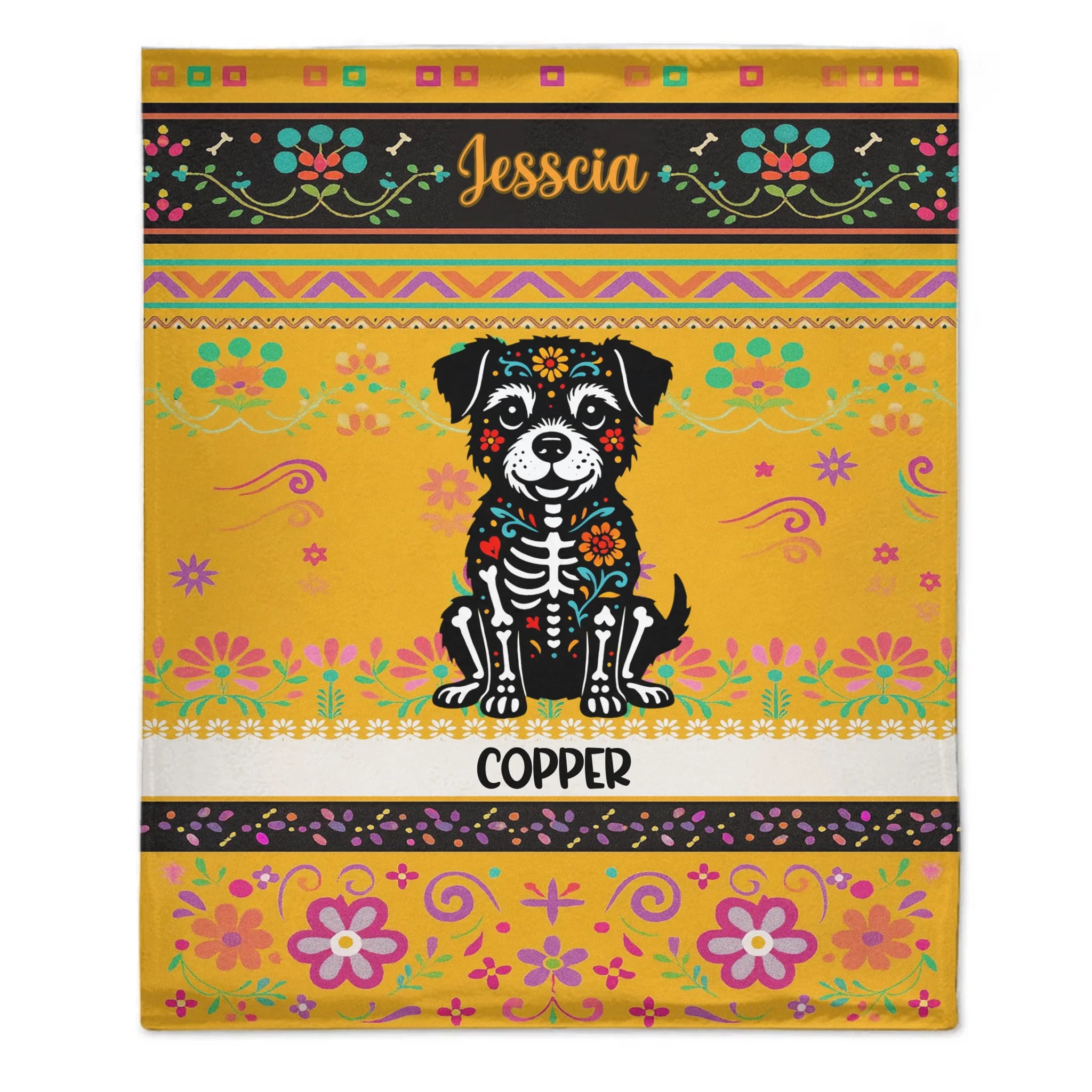 Customized Day Of The Skull Dog Cat Blanket- Personalized Pet And Name - Gift For Pet Lovers, Owners