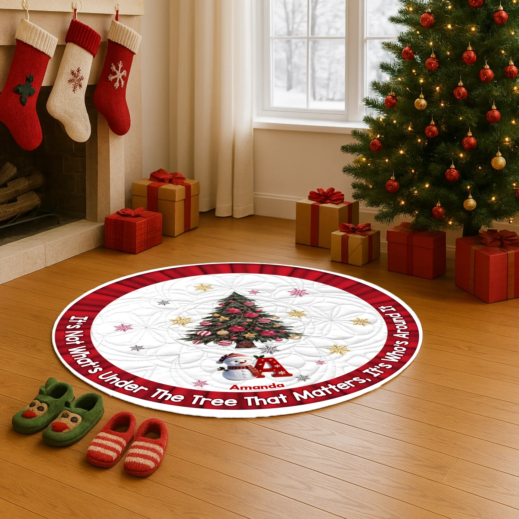 ⛄️Custom Christmas Floor Mat - Personalized Snowman Initial and Name Round Doormat - Christmas Gift