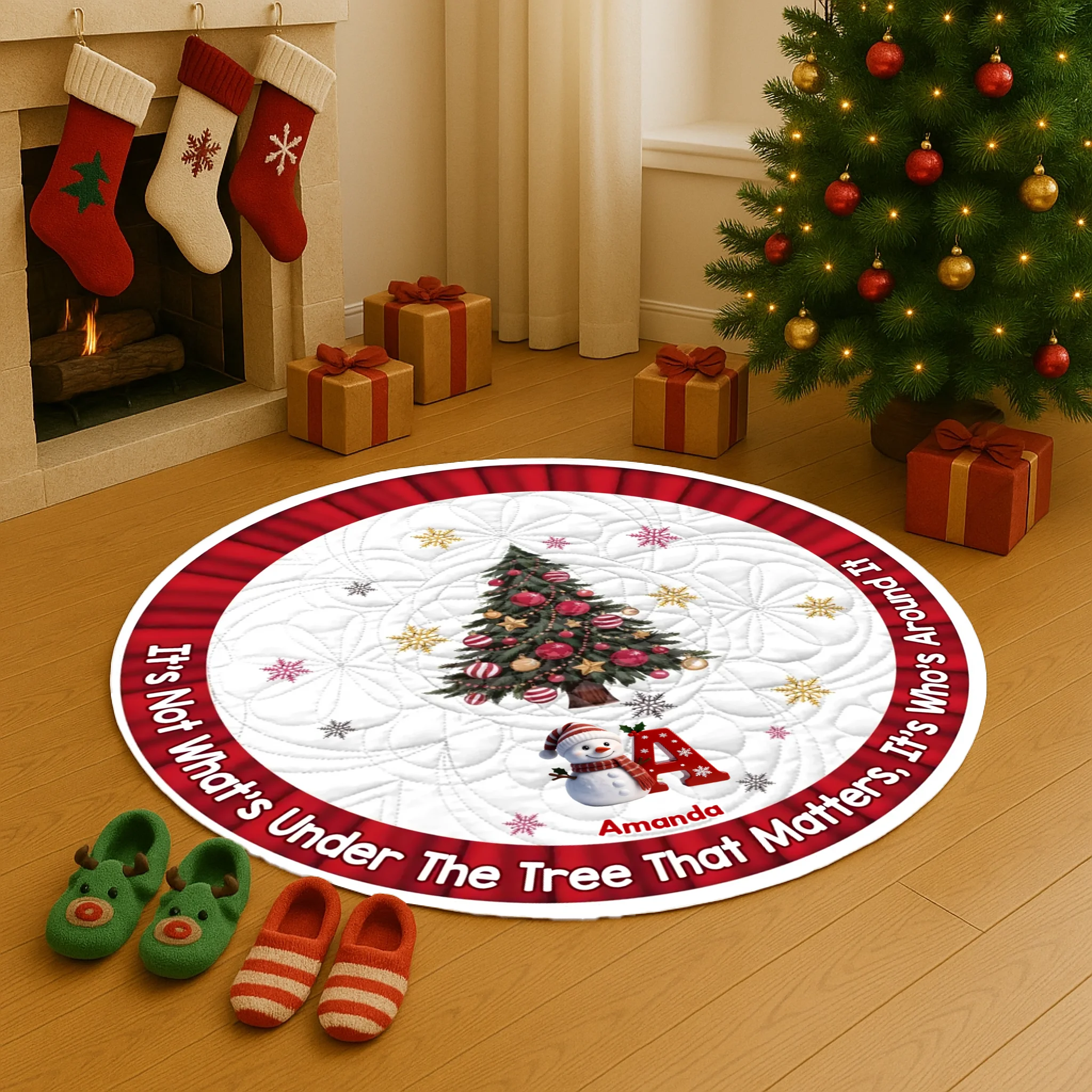 ⛄️Custom Christmas Floor Mat - Personalized Snowman Initial and Name Round Doormat - Christmas Gift