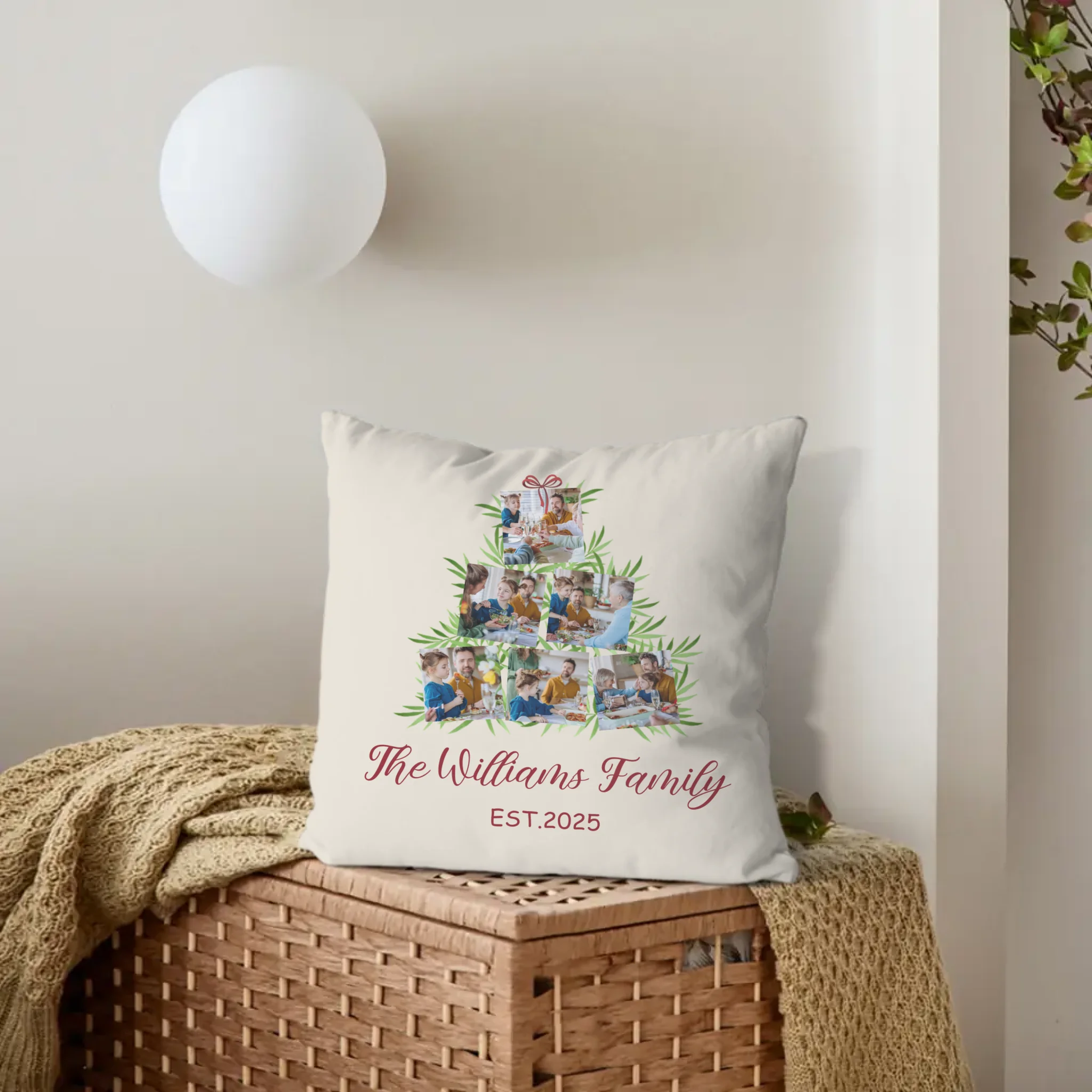 🎄Customized Christmas Tree Photo Throw Pillow - Personalized 6 Photos - Gift for Family