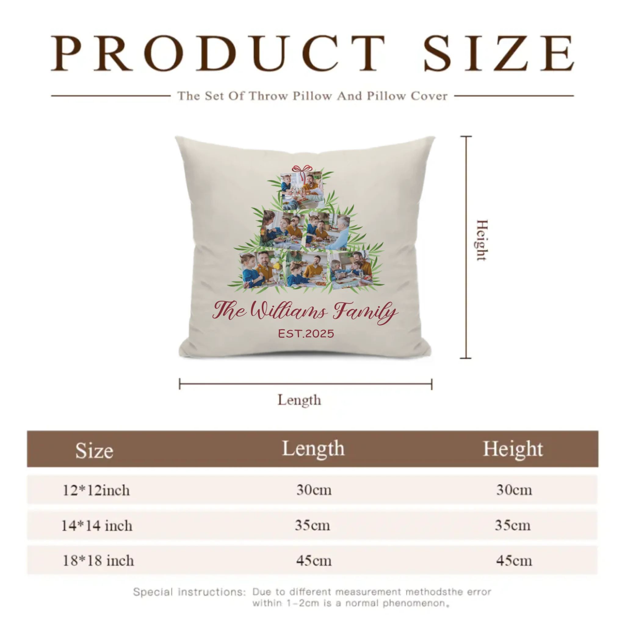 🎄Customized Christmas Tree Photo Throw Pillow - Personalized 6 Photos - Gift for Family