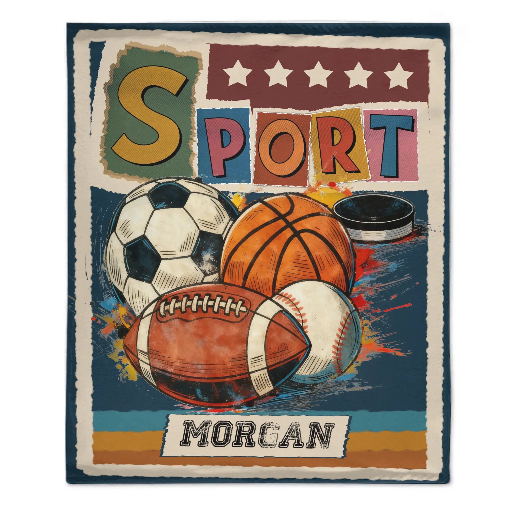 Custom Sports Ball Blanket – Personalized Vintage Sport Theme Throw – Gift for Boys & Athletes