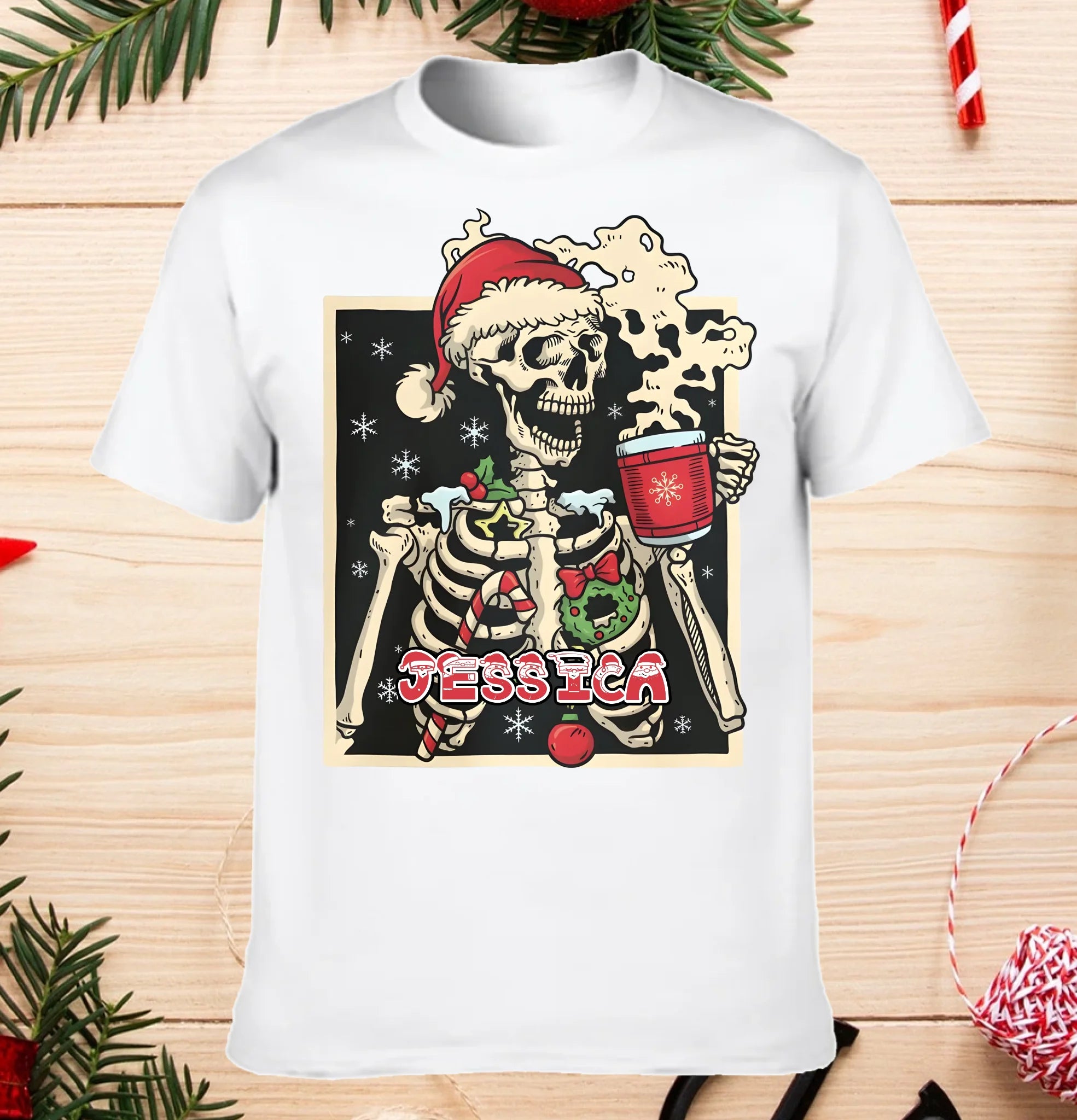 ☕️Customized Dead Inside Skeleton Christmas Clothing - Personalized Name - Christmas Gift For Coffee, Skull Lover