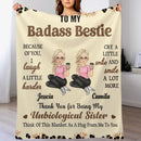 Customized Badass Sister Brother Leopard Print Cartoon Blanket - Personalized Name And Cartoon Characters- Home Decor Birthday Friendship Gift for Besties Friends