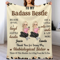 Customized Badass Sister Brother Leopard Print Cartoon Blanket - Personalized Name And Cartoon Characters- Home Decor Birthday Friendship Gift for Besties Friends