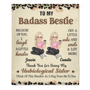Customized Badass Sister Brother Leopard Print Cartoon Blanket - Personalized Name And Cartoon Characters- Home Decor Birthday Friendship Gift for Besties Friends
