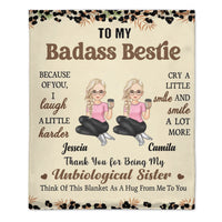Customized Badass Sister Brother Leopard Print Cartoon Blanket - Personalized Name And Cartoon Characters- Home Decor Birthday Friendship Gift for Besties Friends