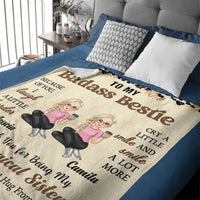 Customized Badass Sister Brother Leopard Print Cartoon Blanket - Personalized Name And Cartoon Characters- Home Decor Birthday Friendship Gift for Besties Friends