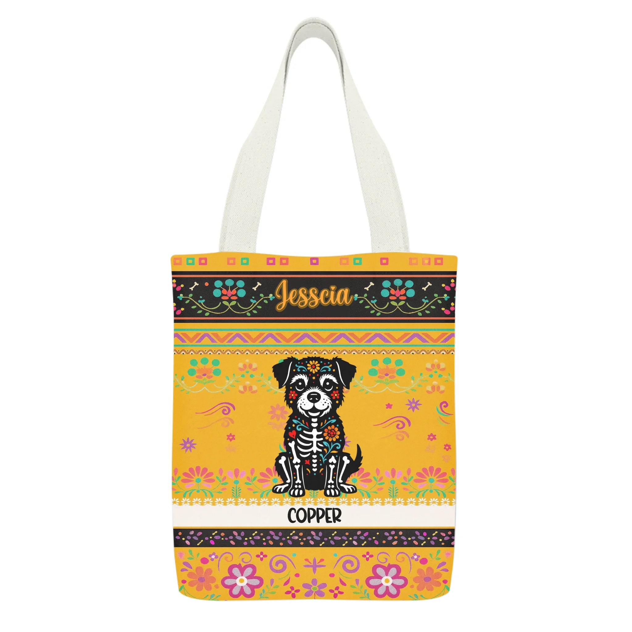 Customized Day Of The Skull Dog Cat Canvas Bag - Personalized Pet And Name - Gift For Pet Lovers, Owners