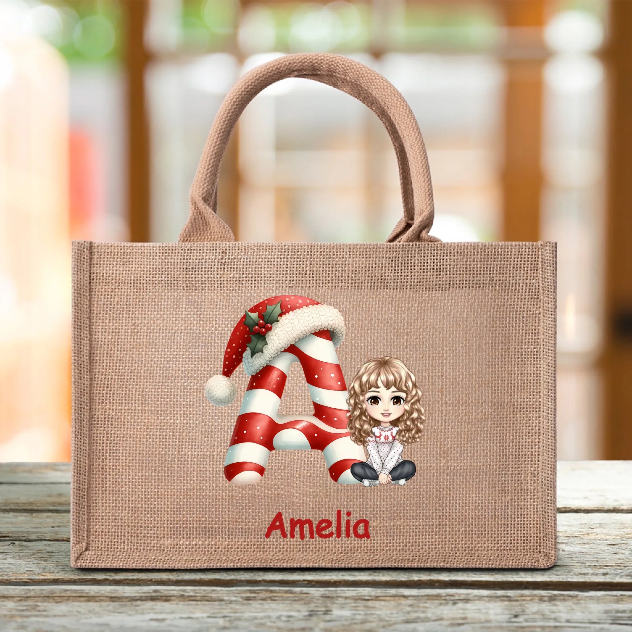 Customized Christmas Cotton Linen Handbag - Personalized Characters, Initials and Name - Christmas Gifts For Baby, Kid, Friend, Family