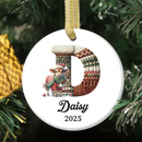 Customized Cute Animals Knitted Letter Design Ceramic Ornament - Personalized Name And Initial Letter - Christmas Gift For Family, Friends