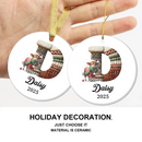 Customized Cute Animals Knitted Letter Design Ceramic Ornament - Personalized Name And Initial Letter - Christmas Gift For Family, Friends