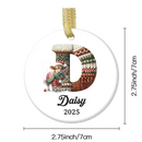 Customized Cute Animals Knitted Letter Design Ceramic Ornament - Personalized Name And Initial Letter - Christmas Gift For Family, Friends