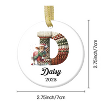 Customized Cute Animals Knitted Letter Design Ceramic Ornament - Personalized Name And Initial Letter - Christmas Gift For Family, Friends