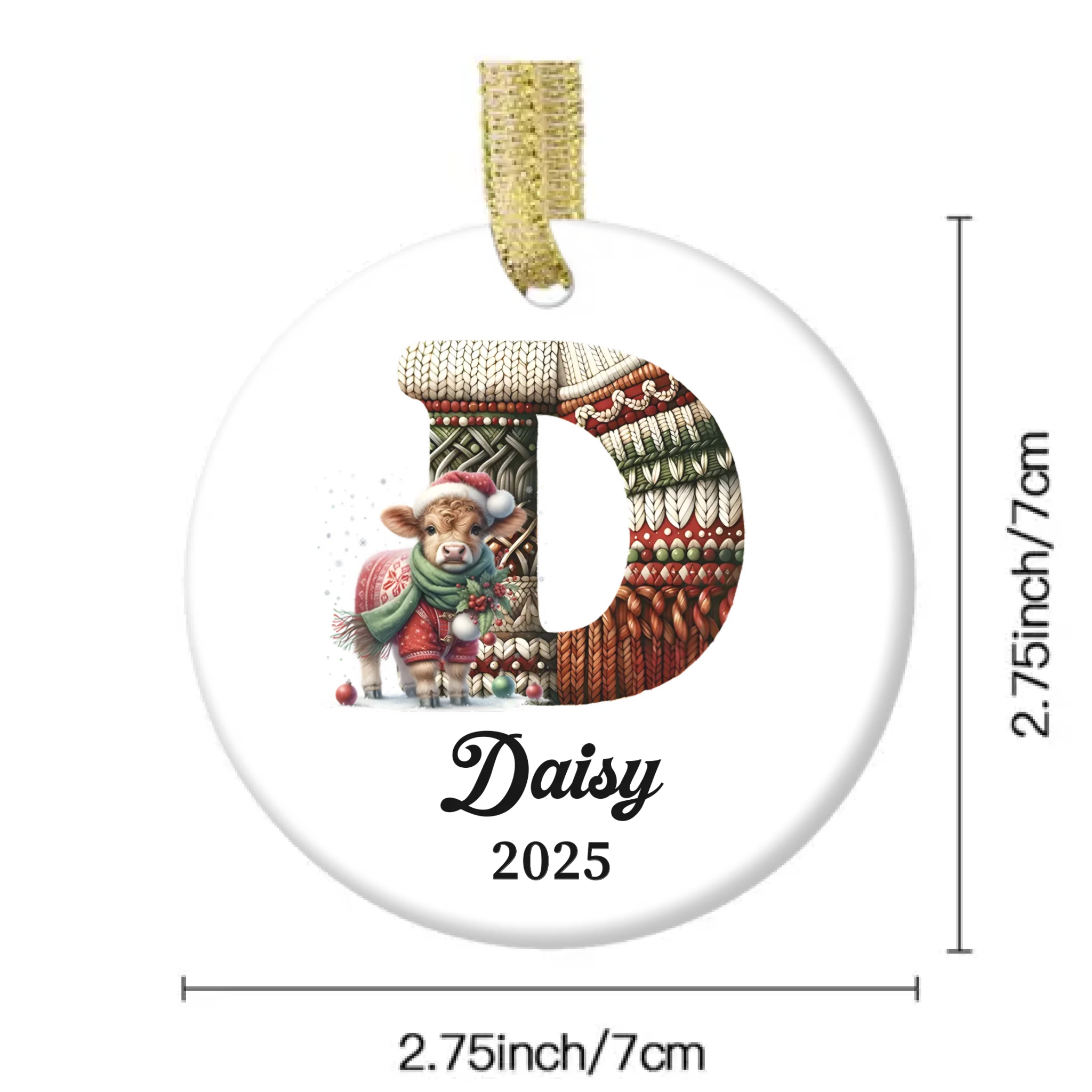 Customized Cute Animals Knitted Letter Design Ceramic Ornament - Personalized Name And Initial Letter - Christmas Gift For Family, Friends