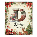 Customized Cute Animals Knitted Letter Design Blanket - Personalized Name And Initial Letter - Christmas Gift For Family, Friends