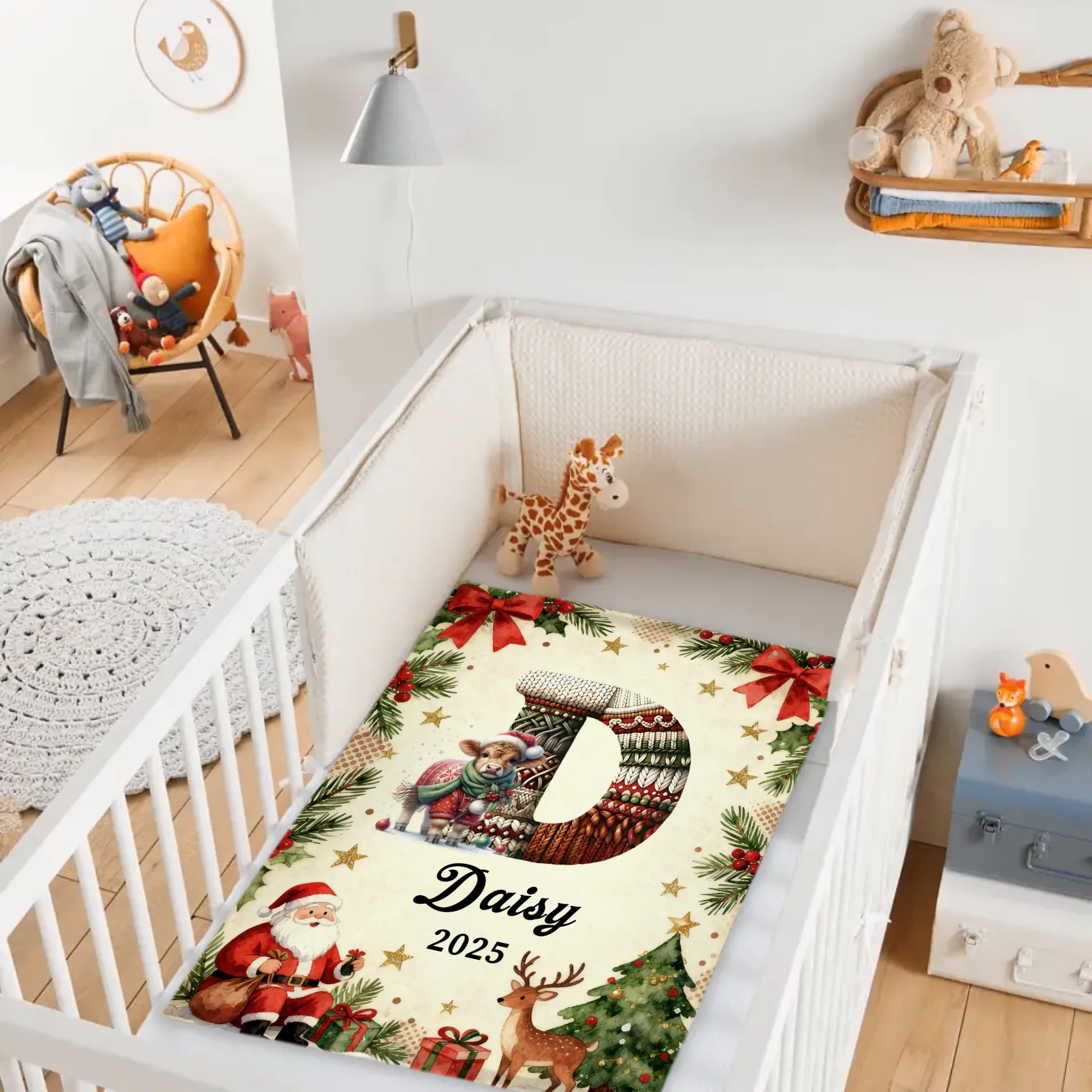 Customized Cute Animals Knitted Letter Design Blanket - Personalized Name And Initial Letter - Christmas Gift For Family, Friends