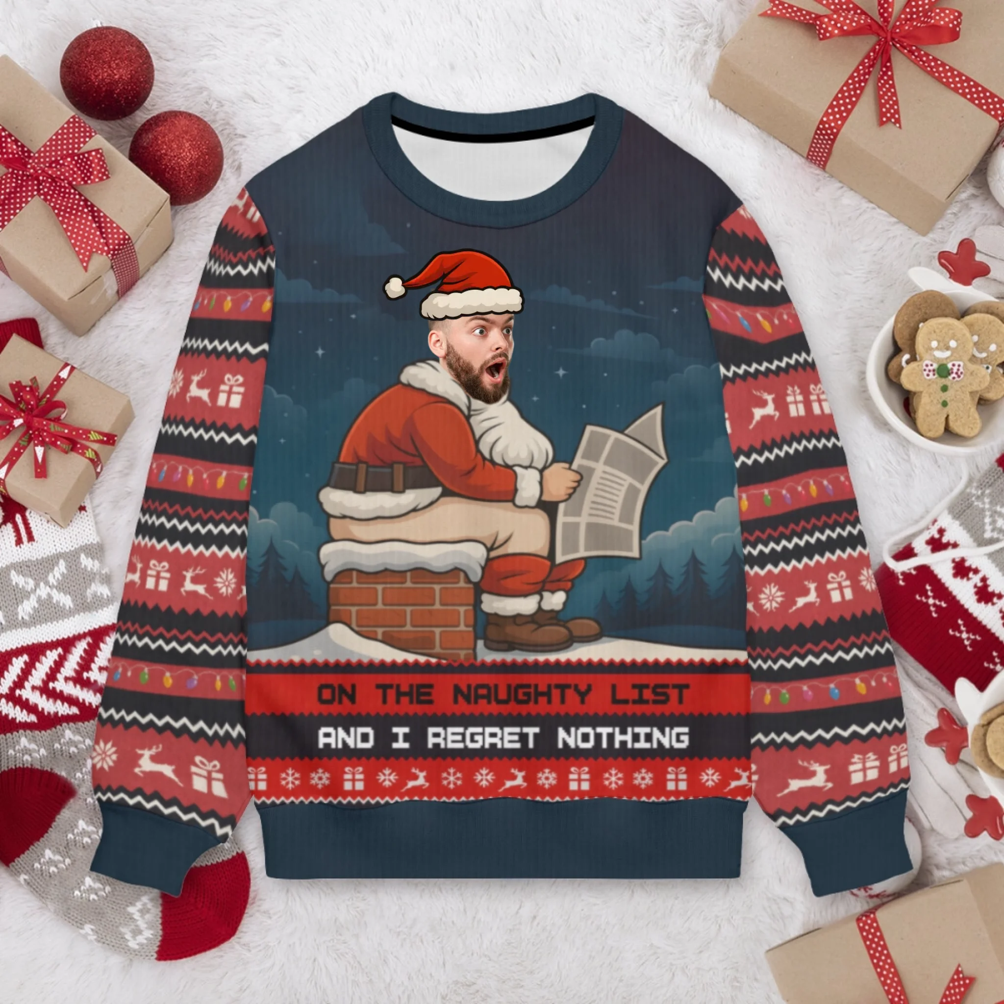 Customized Christmas Funny Face Theme Ugly Sweater - Personalized Photo - Christmas Gift