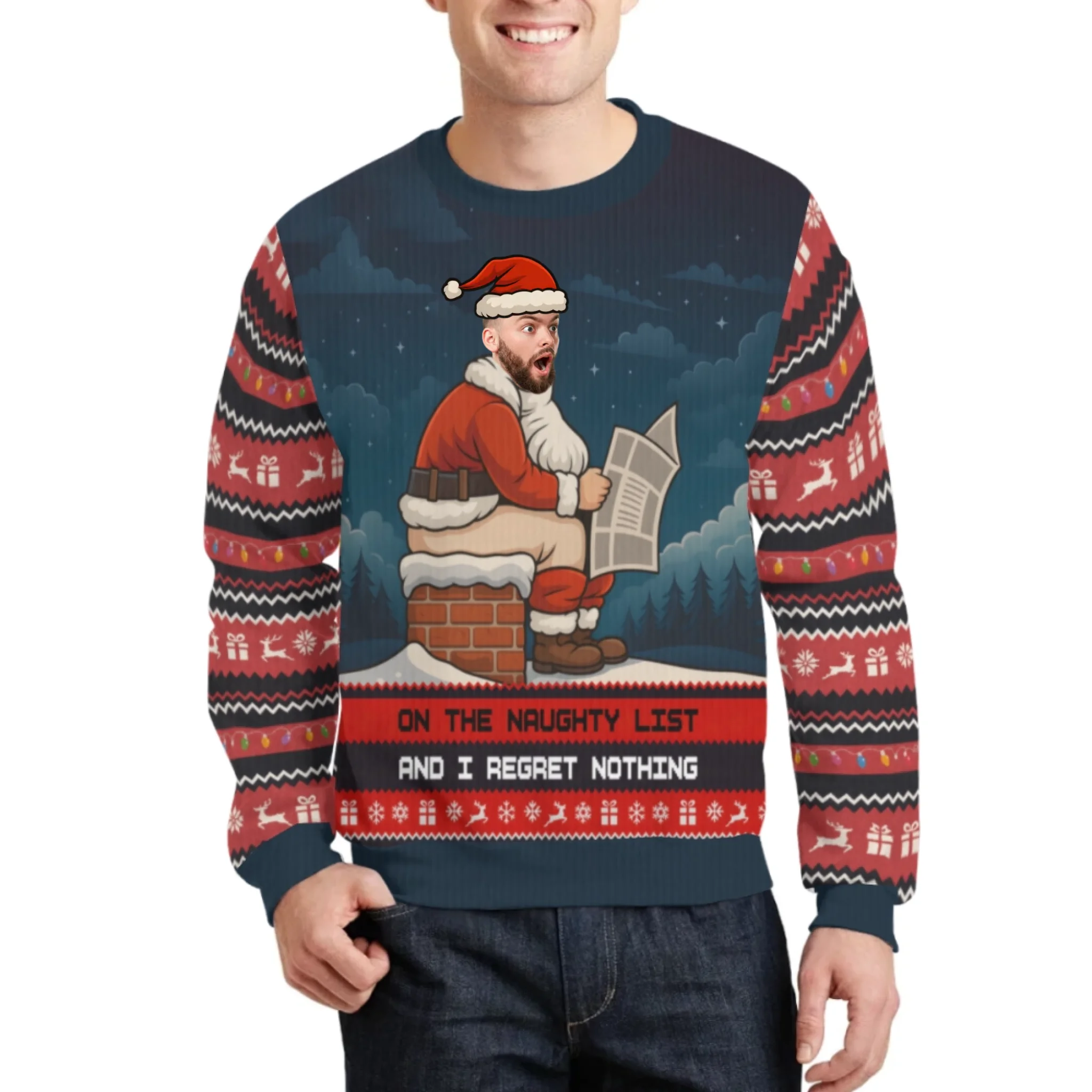 Customized Christmas Funny Face Theme Ugly Sweater - Personalized Photo - Christmas Gift