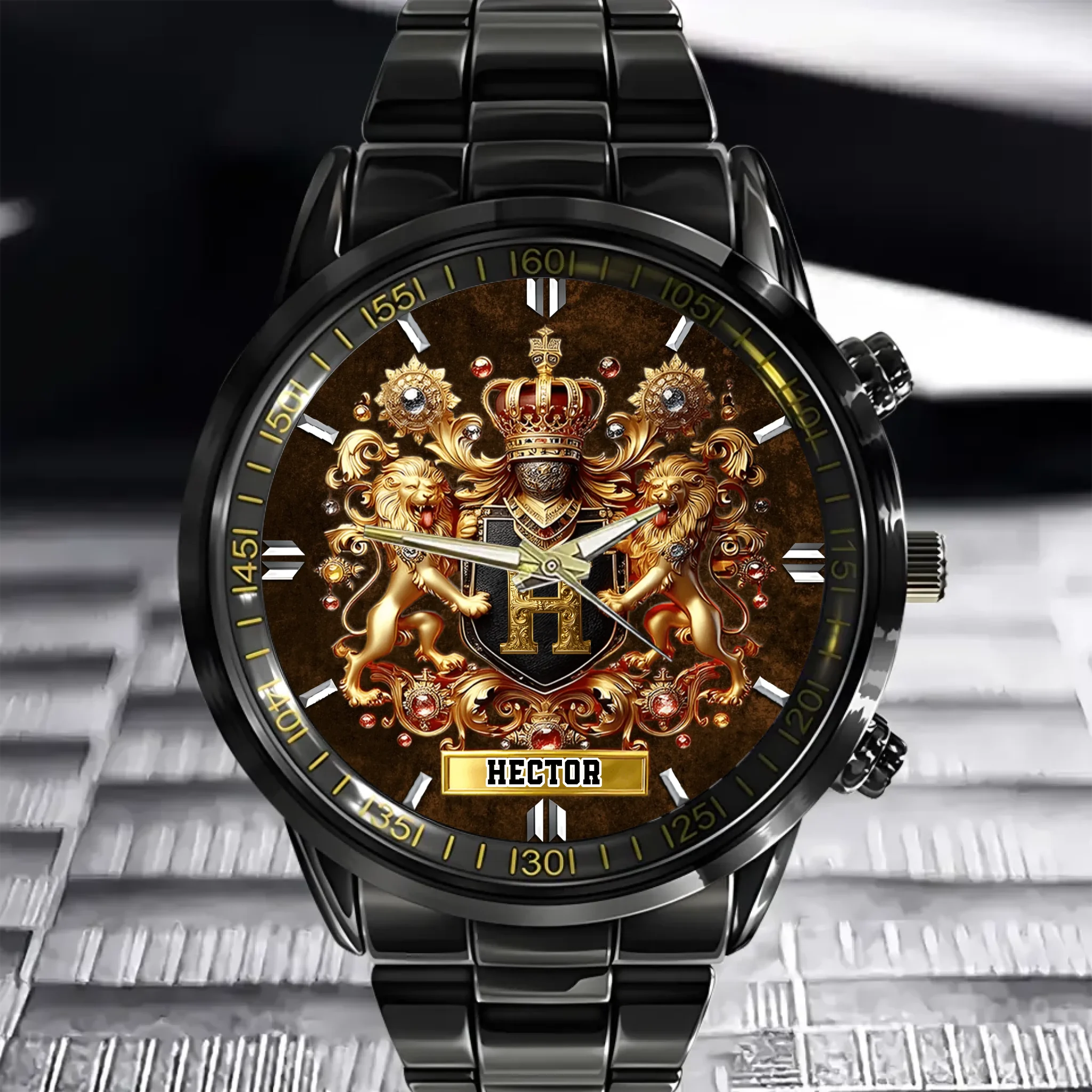 Customized Lion Eagle Horse Coat Of Arms Watch - Personalized Name - Gift For Lion, Eagle, Horse Lovers