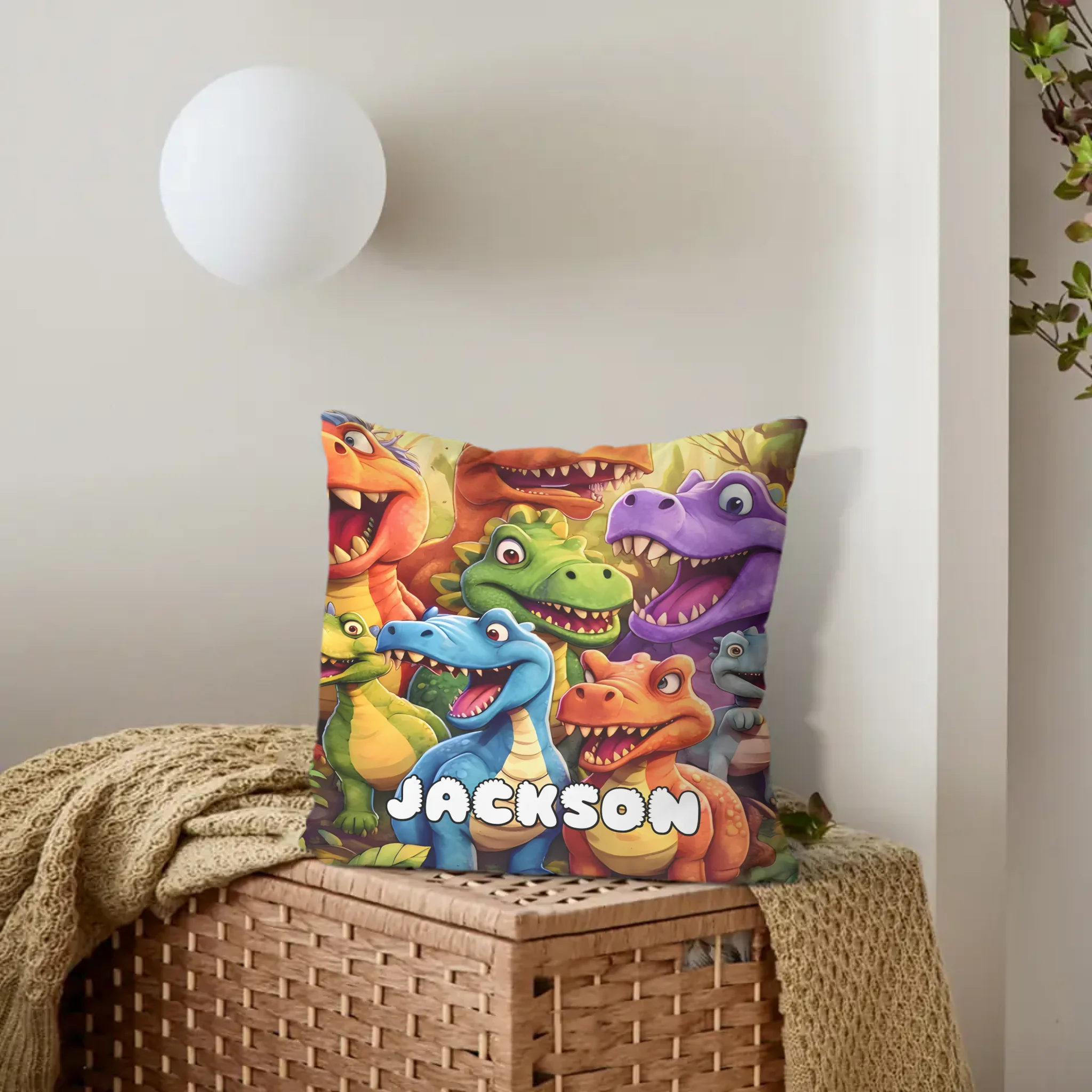 Customized Cute Dinosaur Throw Pillow - Personalized Name - Gift For Kids, Children