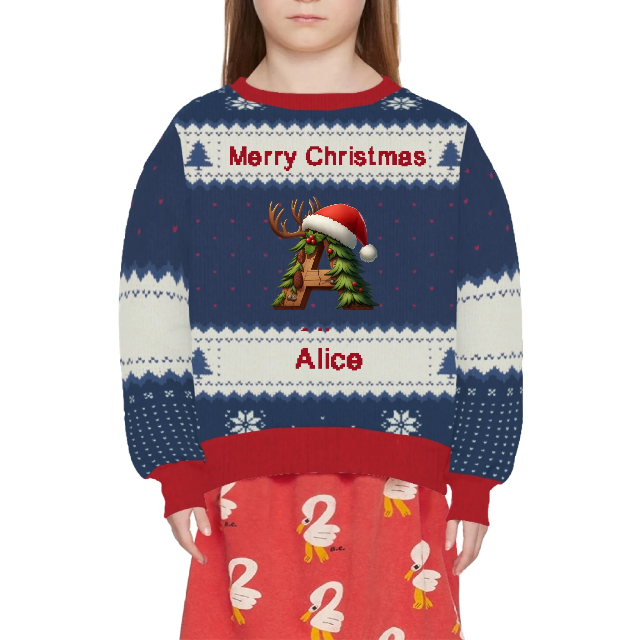 Customized Christmas Theme Ugly Children's Sweater - Personalized Initial, Name and Color Sweater - Christmas Gift