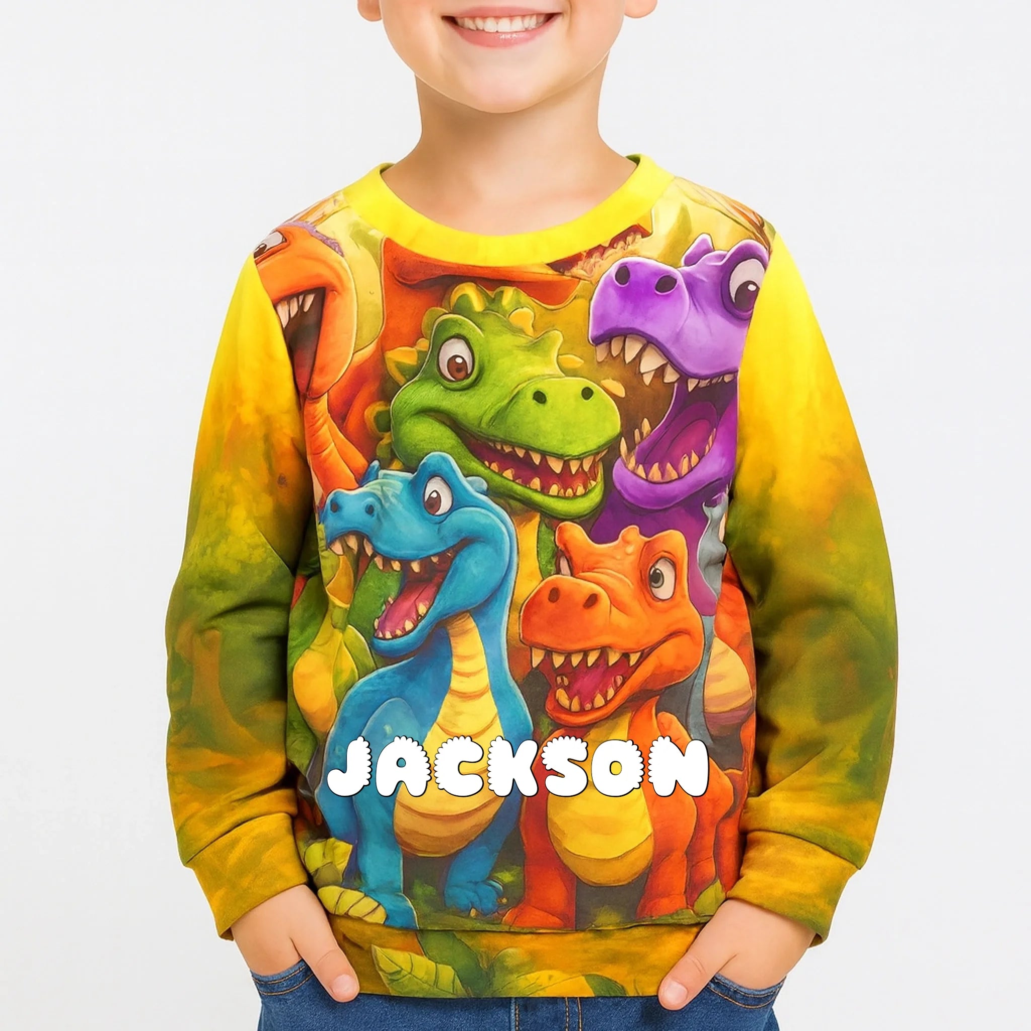 Customized Cute Dinosaur Children's Sweatshirt- Personalized Name - Gift For Kids & Teens