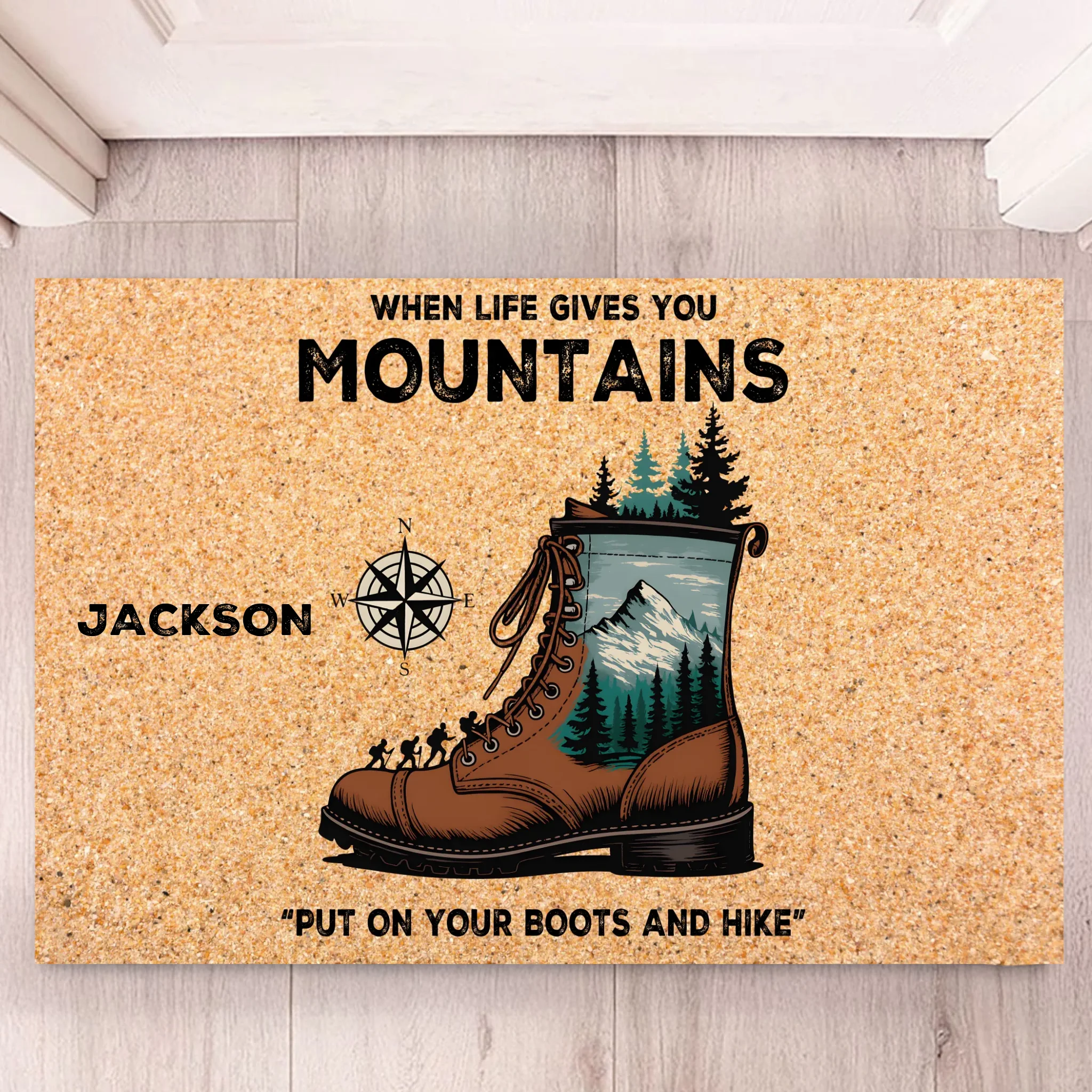 "PUT ON YOUR BOOTS AND HIKE" Customized Floor Mat - Personalized Names - Gift for Hiker