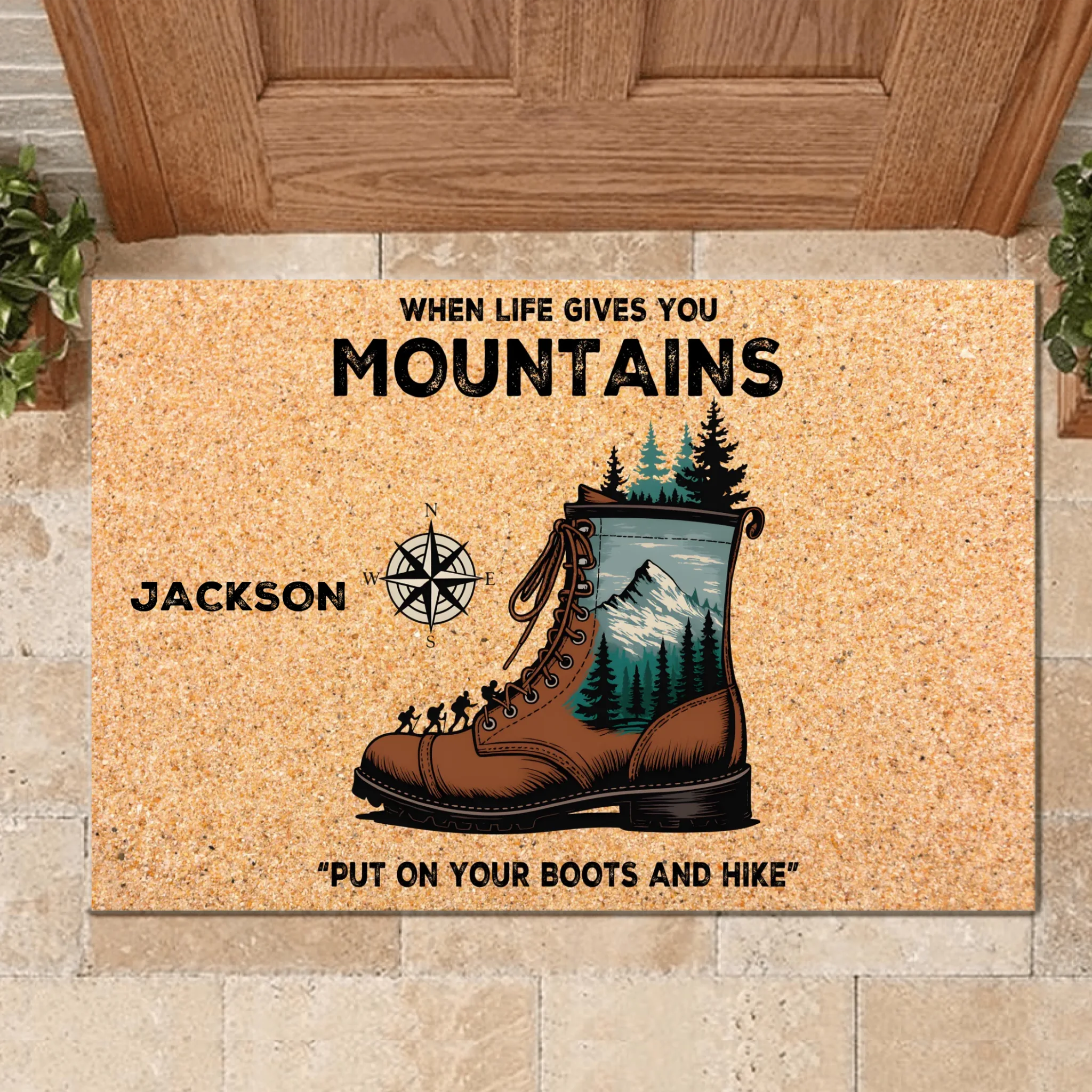 "PUT ON YOUR BOOTS AND HIKE" Customized Floor Mat - Personalized Names - Gift for Hiker