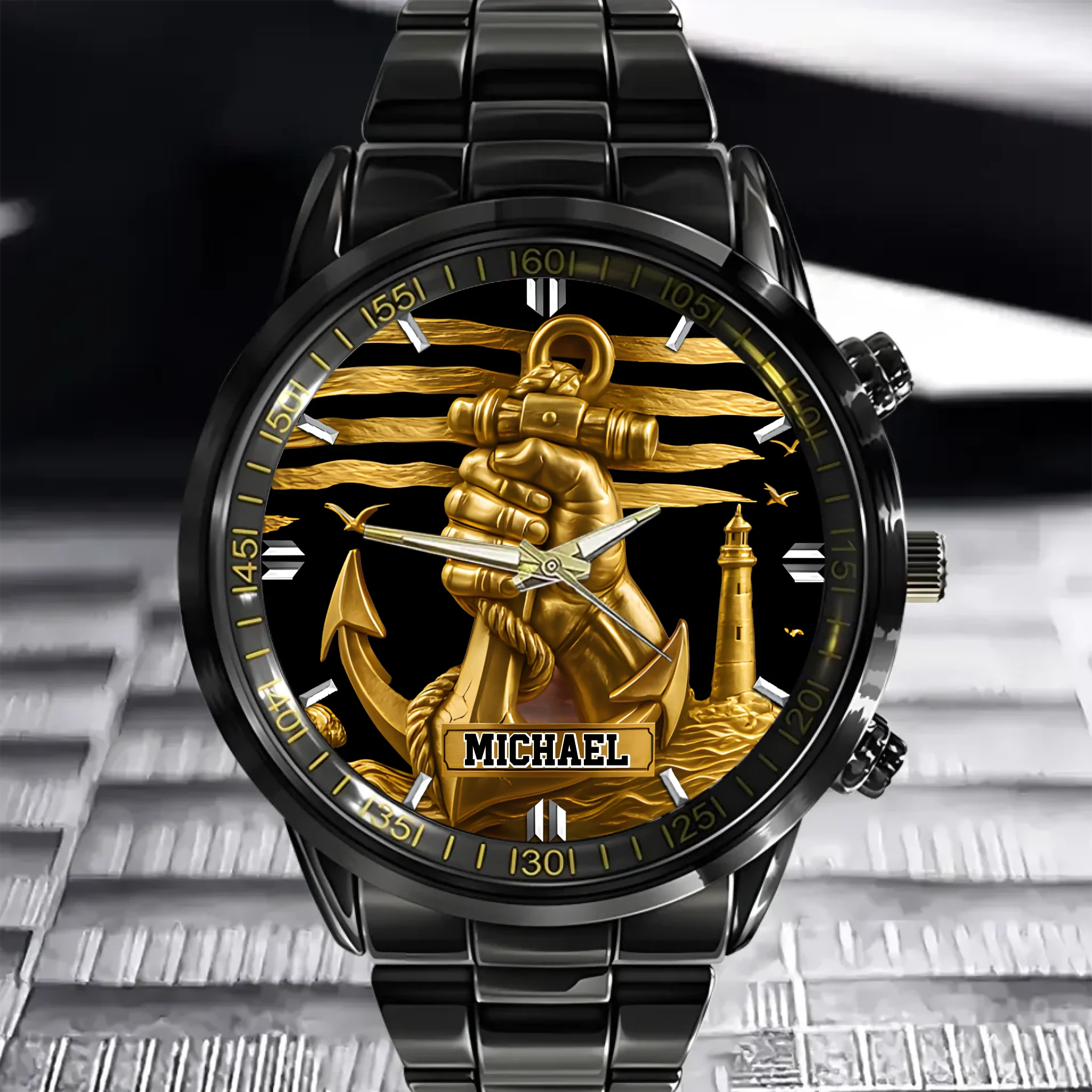 Customized Mariner’s Honor Gold Anchor Watch - Personalized Name Watch - Gift For Seafarers