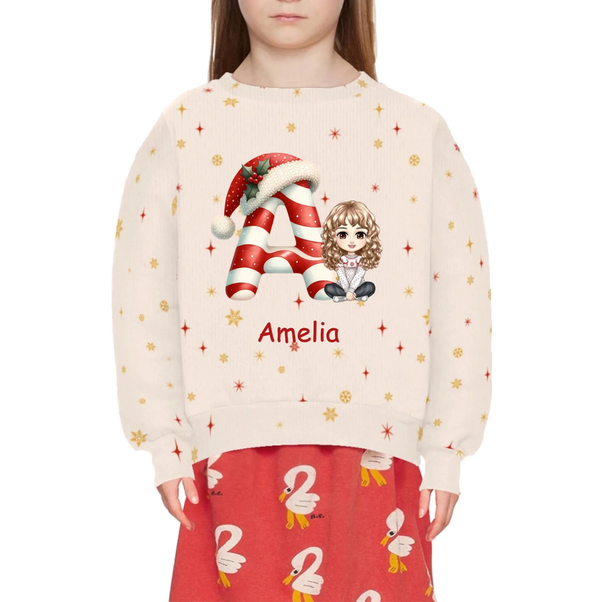 Customized Christmas Ugly Children's Sweater - Personalized Character, Initial and Name - Christmas Gifts For Kid