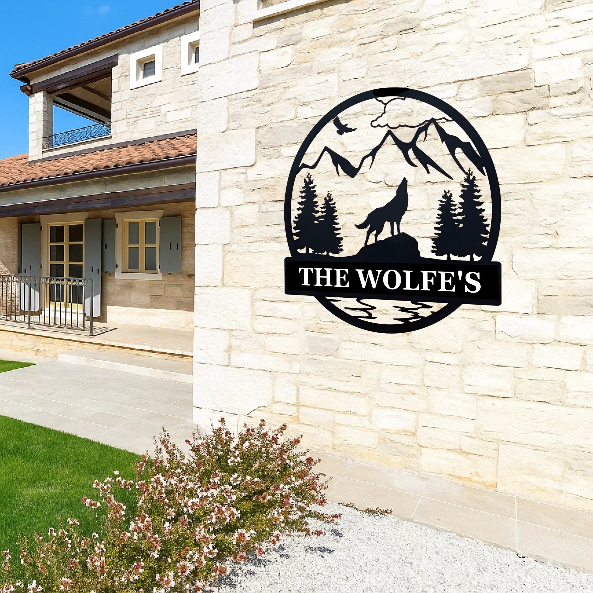 Customized Wolf Howling Metal Sign - Personalized Name Round Sign - Exclusive House Decoration Gifts