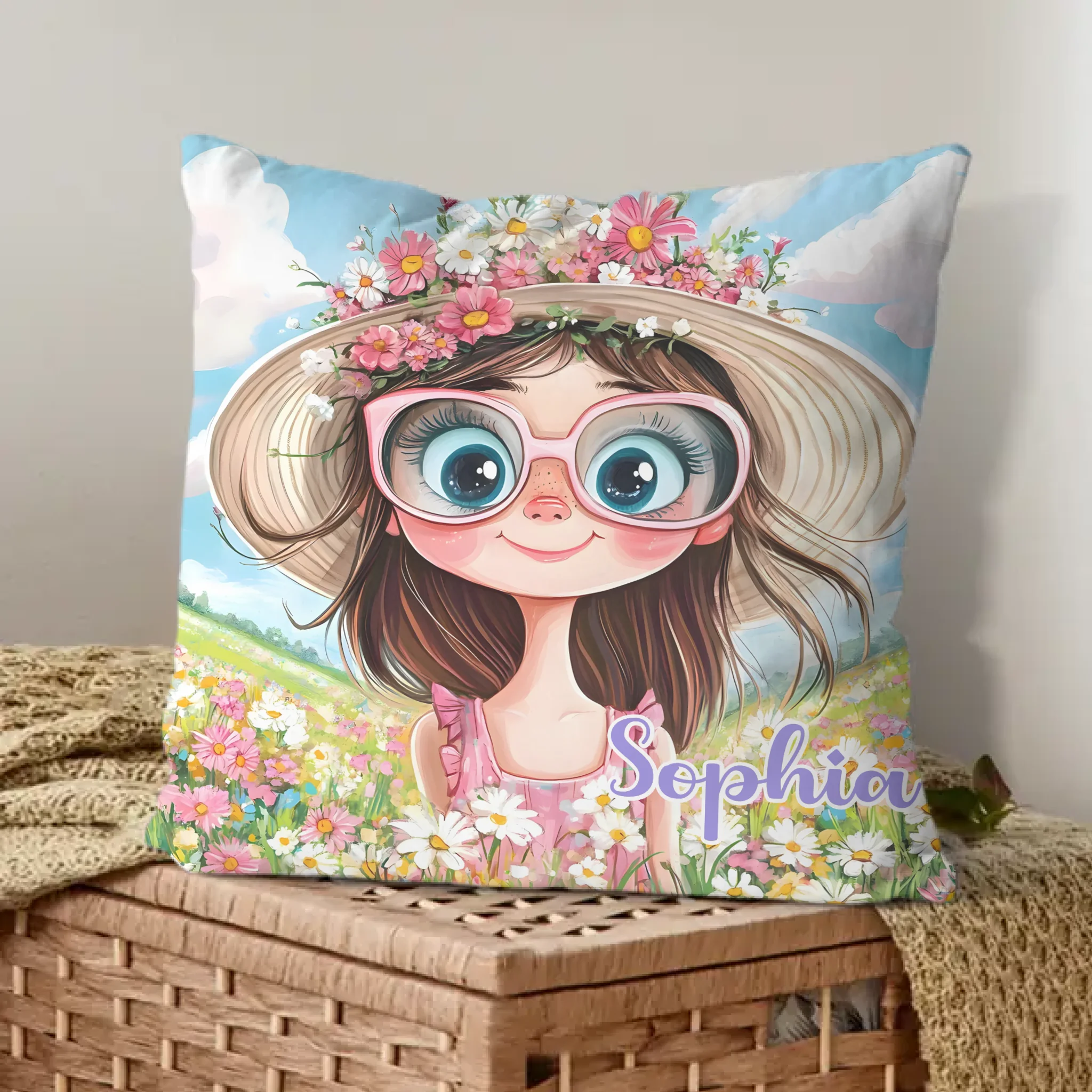 Customized Quirky Flower Girl Pillow - Personalized Name - Gift for Girls, Friends