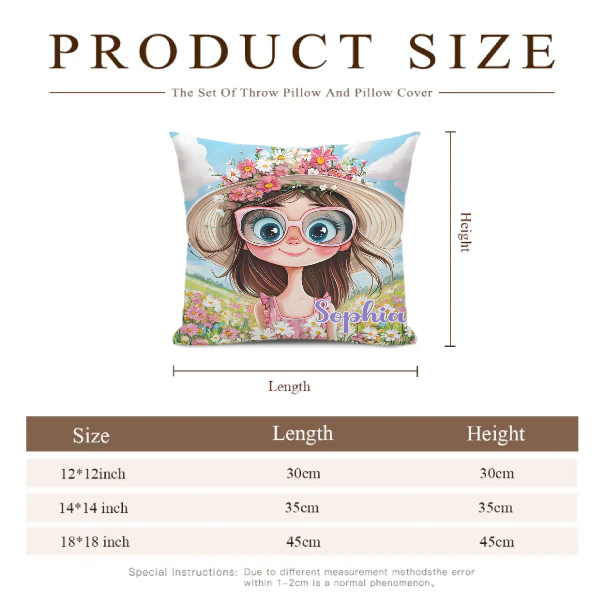 Customized Quirky Flower Girl Pillow - Personalized Name - Gift for Girls, Friends