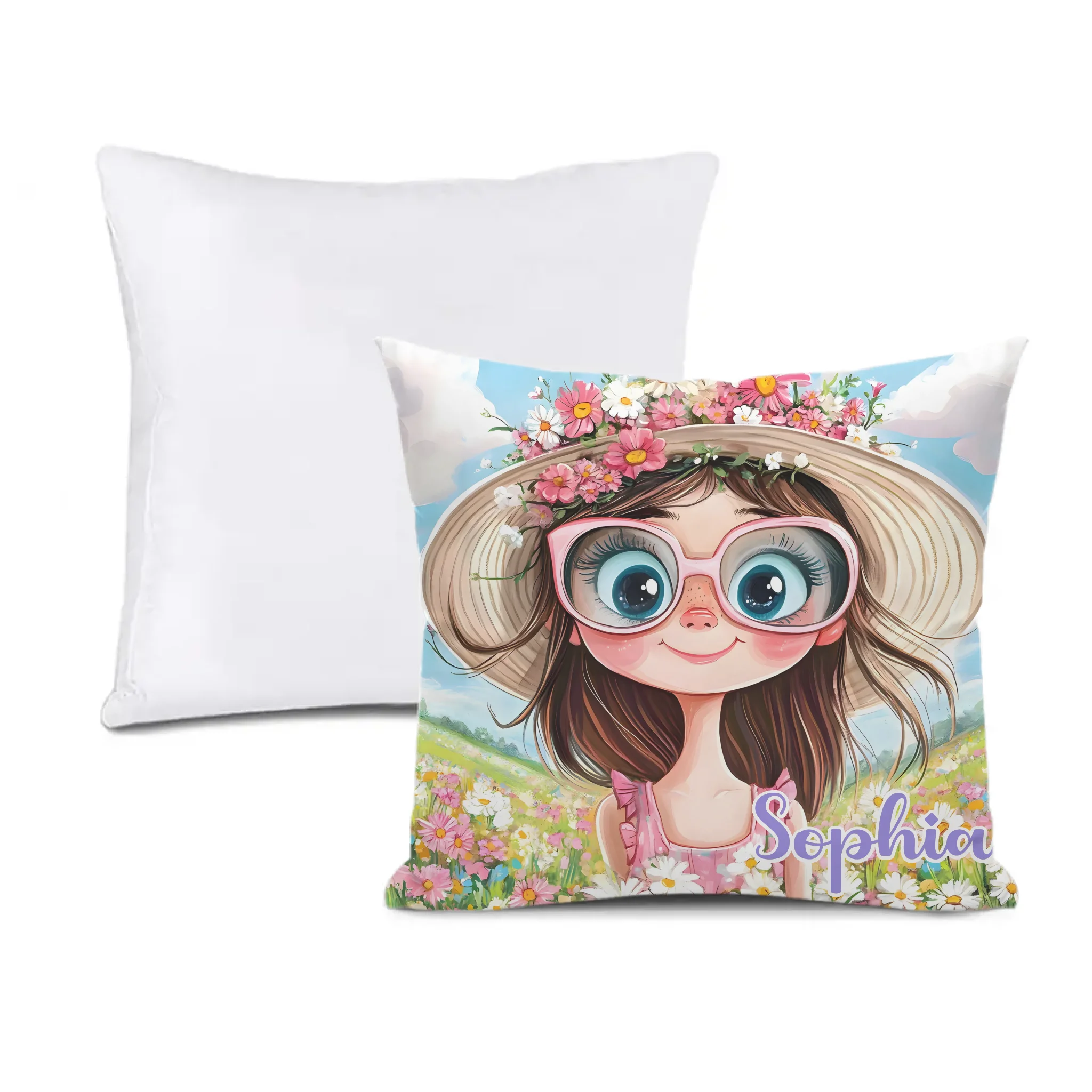 Customized Quirky Flower Girl Pillow - Personalized Name - Gift for Girls, Friends