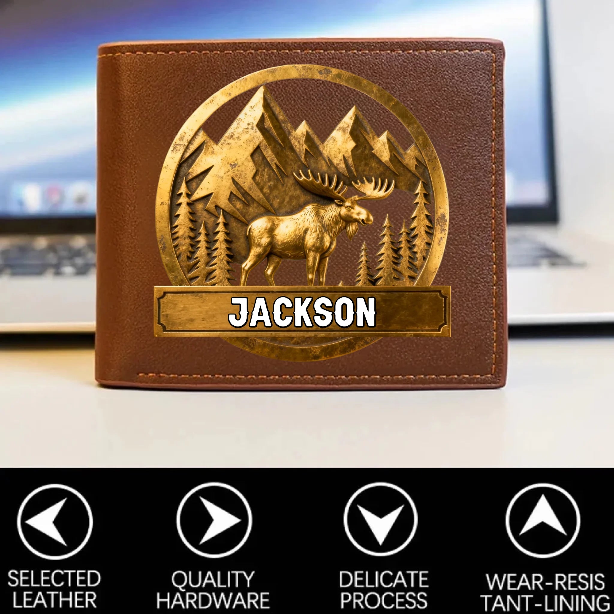 Gold Hunter Customized Wallet - Personalized Name - Gift For Hunting, Natural Lovers