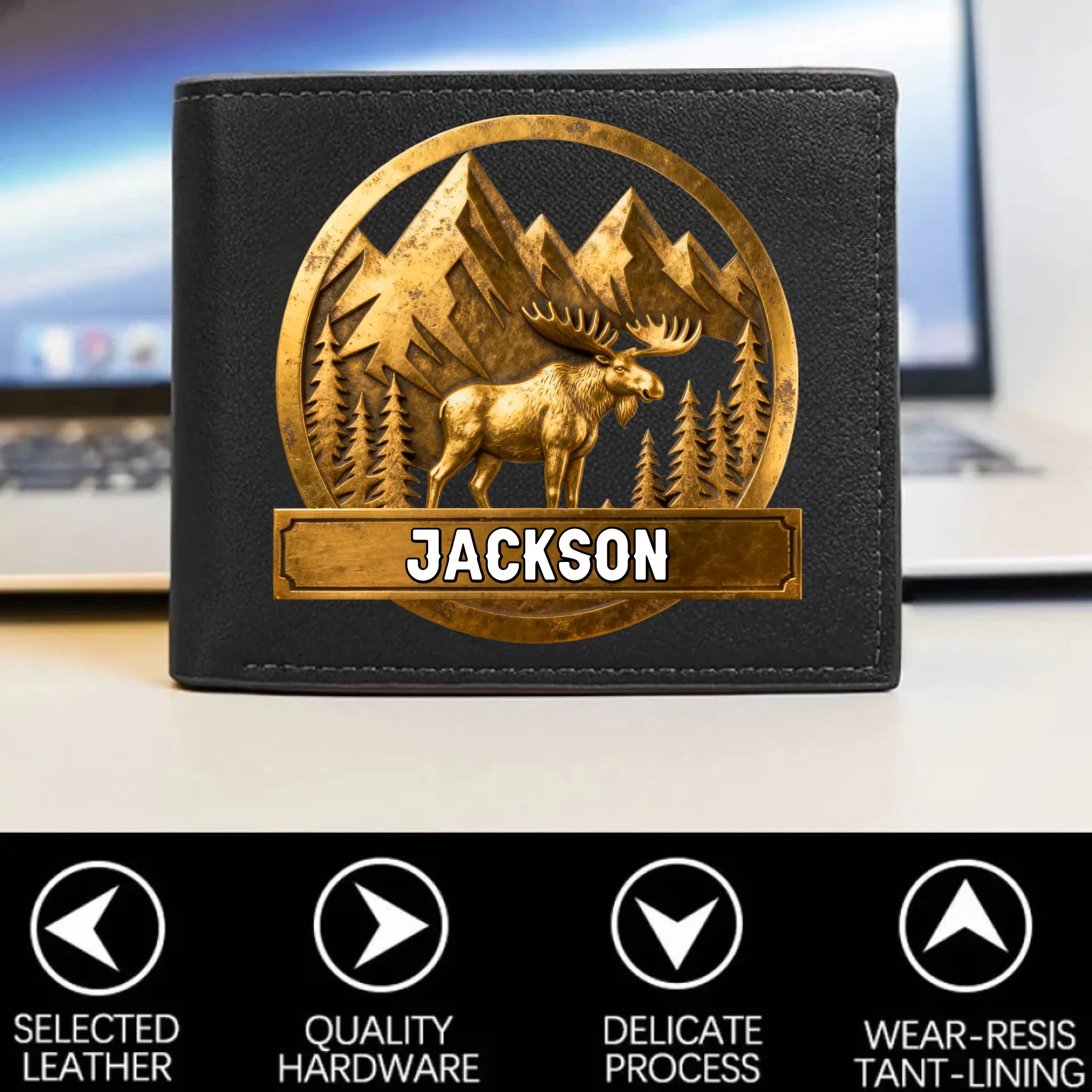 Gold Hunter Customized Wallet - Personalized Name - Gift For Hunting, Natural Lovers