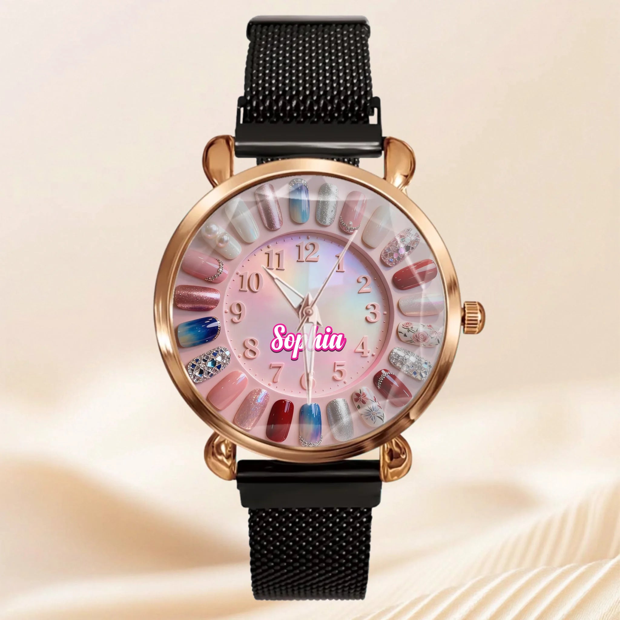 💅Customized Nail Art Themed Watch - Personalized Name - Wonderful Gift for Lady, Girl