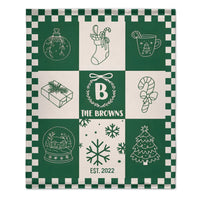 Customized Cartoon Line Jigsaw Blanket- Personalized Name and Year Christmas Blanket - Christmas Gift For Kids, Children