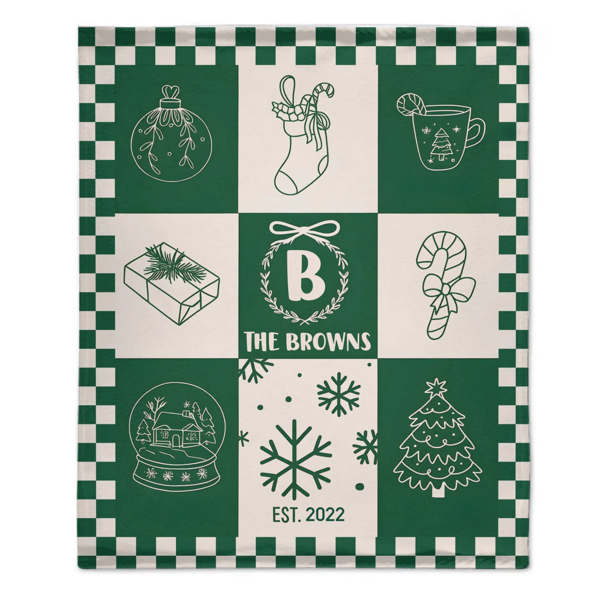 Customized Cartoon Line Jigsaw Blanket- Personalized Name and Year Christmas Blanket - Christmas Gift For Kids, Children