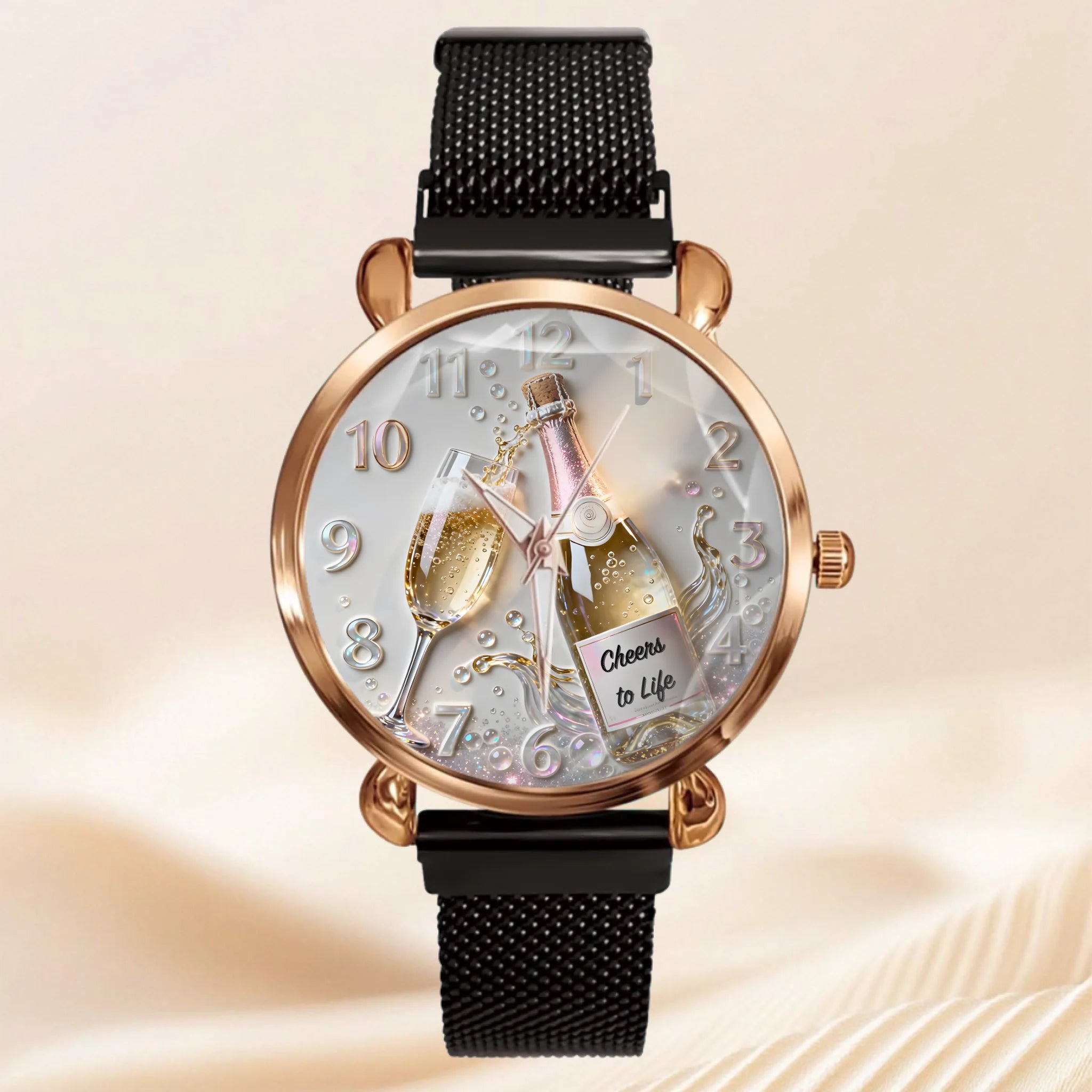 🍾Customized champagne glass themed Watch - Personalized Text - Special Personalized Gift