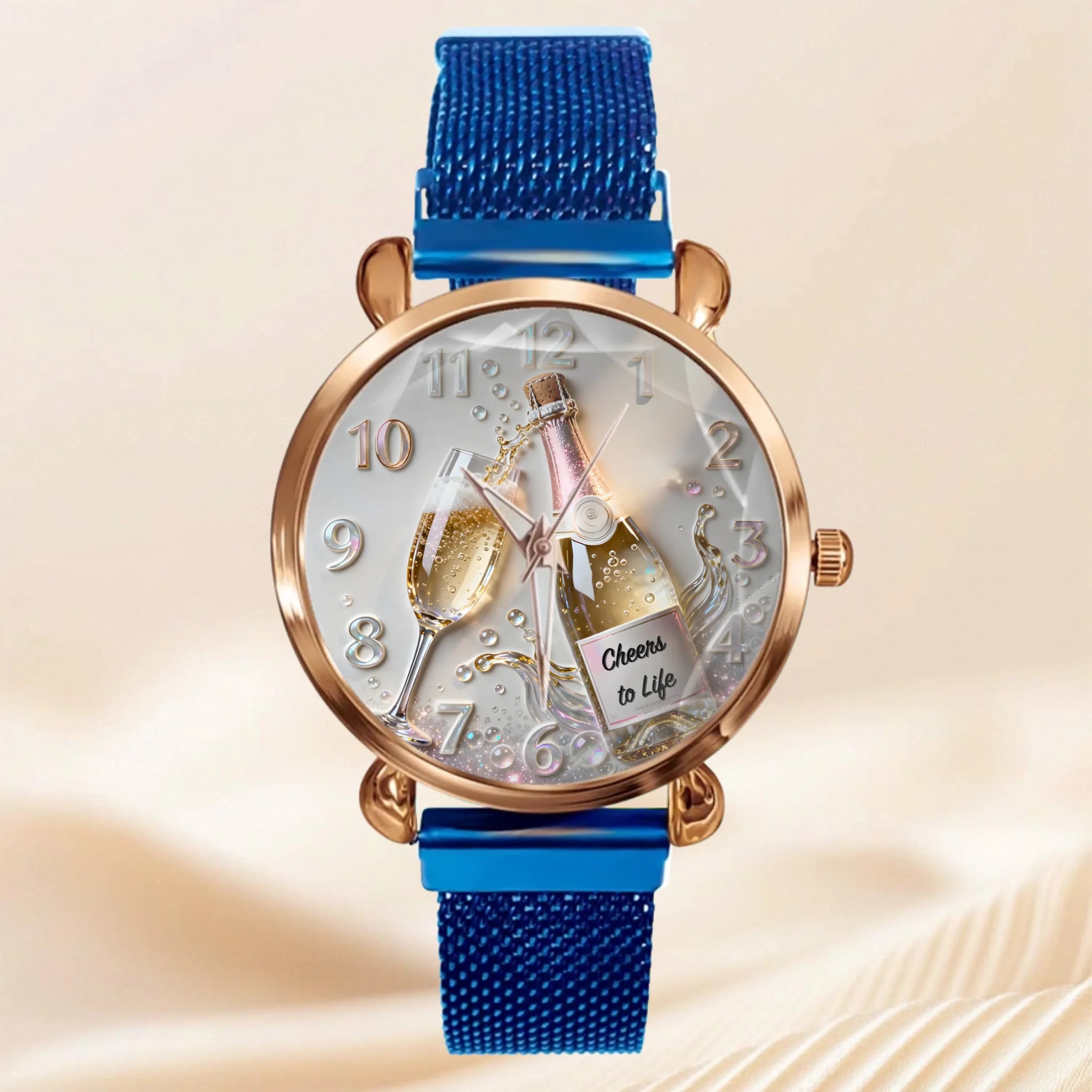 🍾Customized champagne glass themed Watch - Personalized Text - Special Personalized Gift